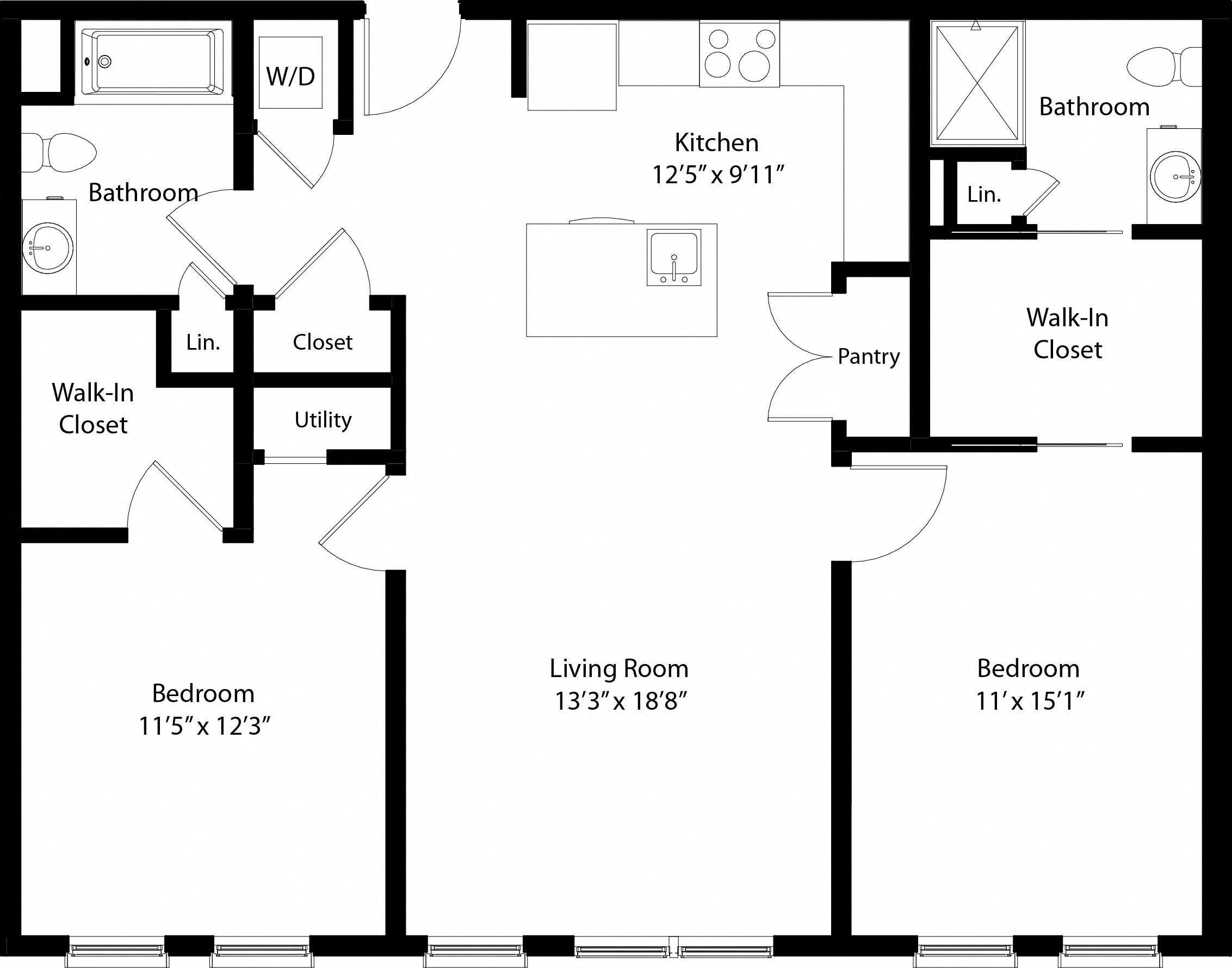 Floor plan for 2 beds, 2 baths, 1011 sqft